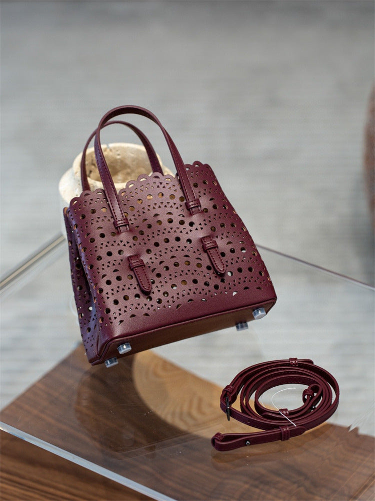 Women's Wave Hollow Carved Calfskin Vegetable Basket Fashion Son Women's Shoulder Bag