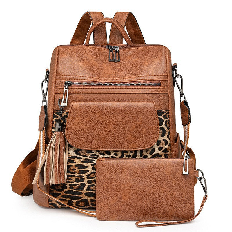 Women's Cute Vintage Leopard Print Fashion Large Women's Backpack