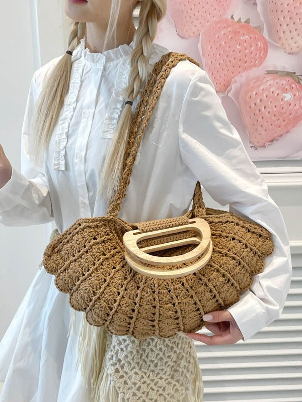 Women's Niche Hollow Out Straw Woven Leisure Commute Portable Vegetable Bags