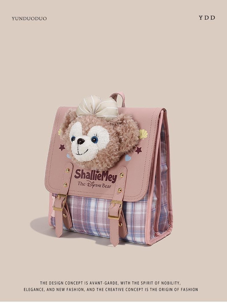 Plush Cute Cartoon Heart Plaid Design Women's Backpack