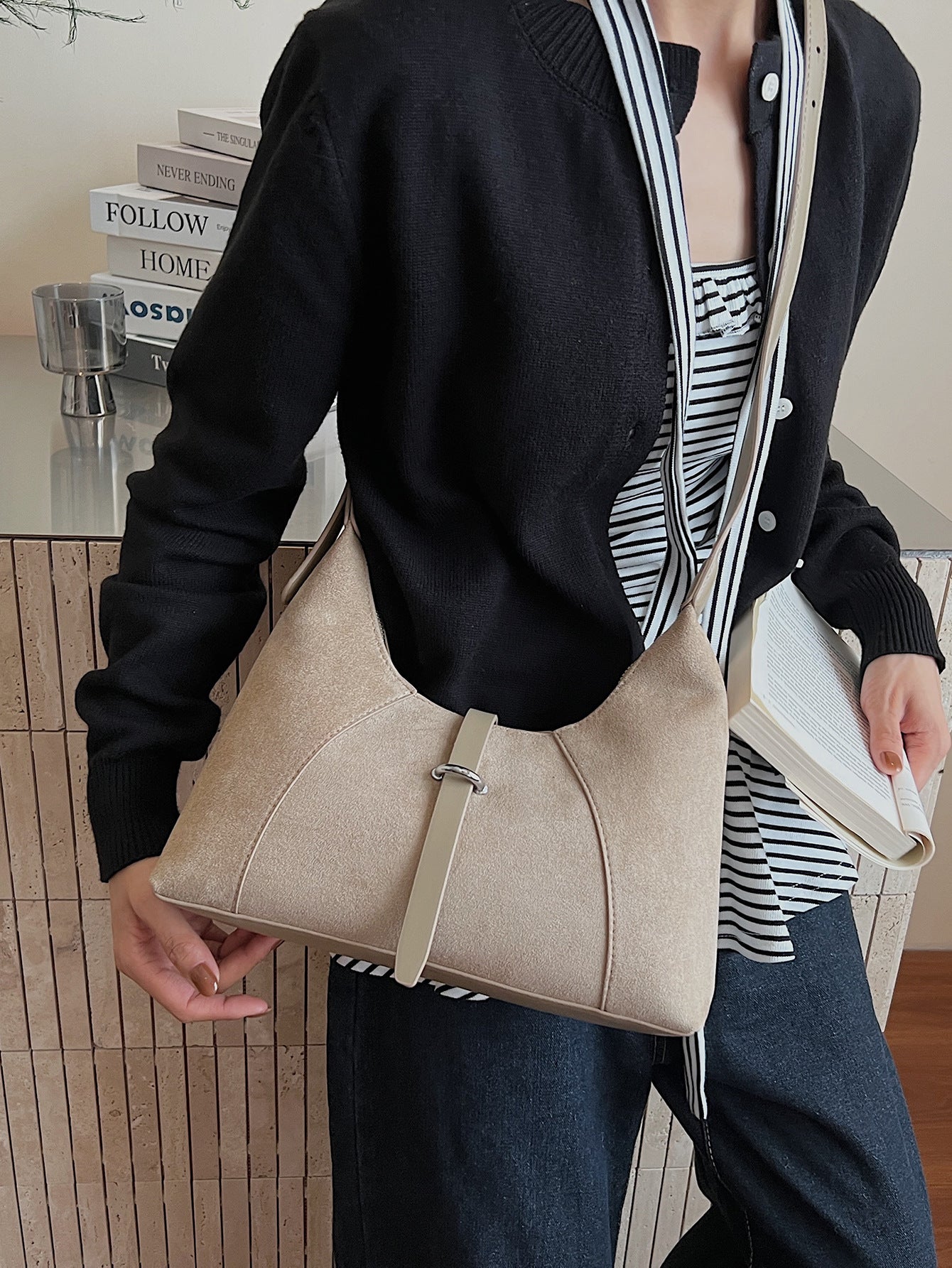 Women's Minority Trendy Fashionable Advanced Suede Large Women's Shoulder Bag