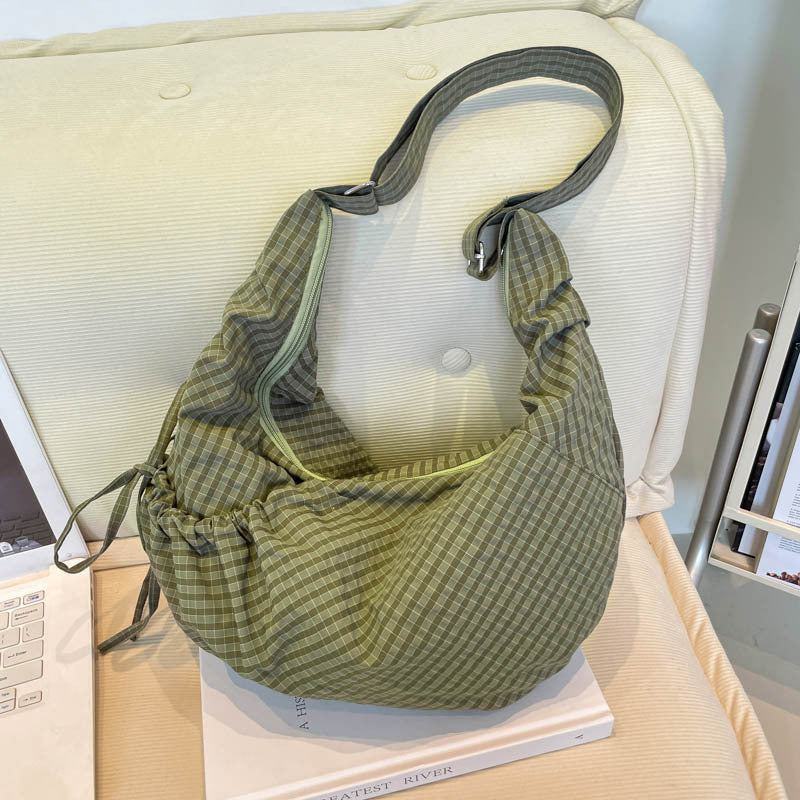 Women's Large Capacity Underarm Plaid Canvas Dumpling Bags