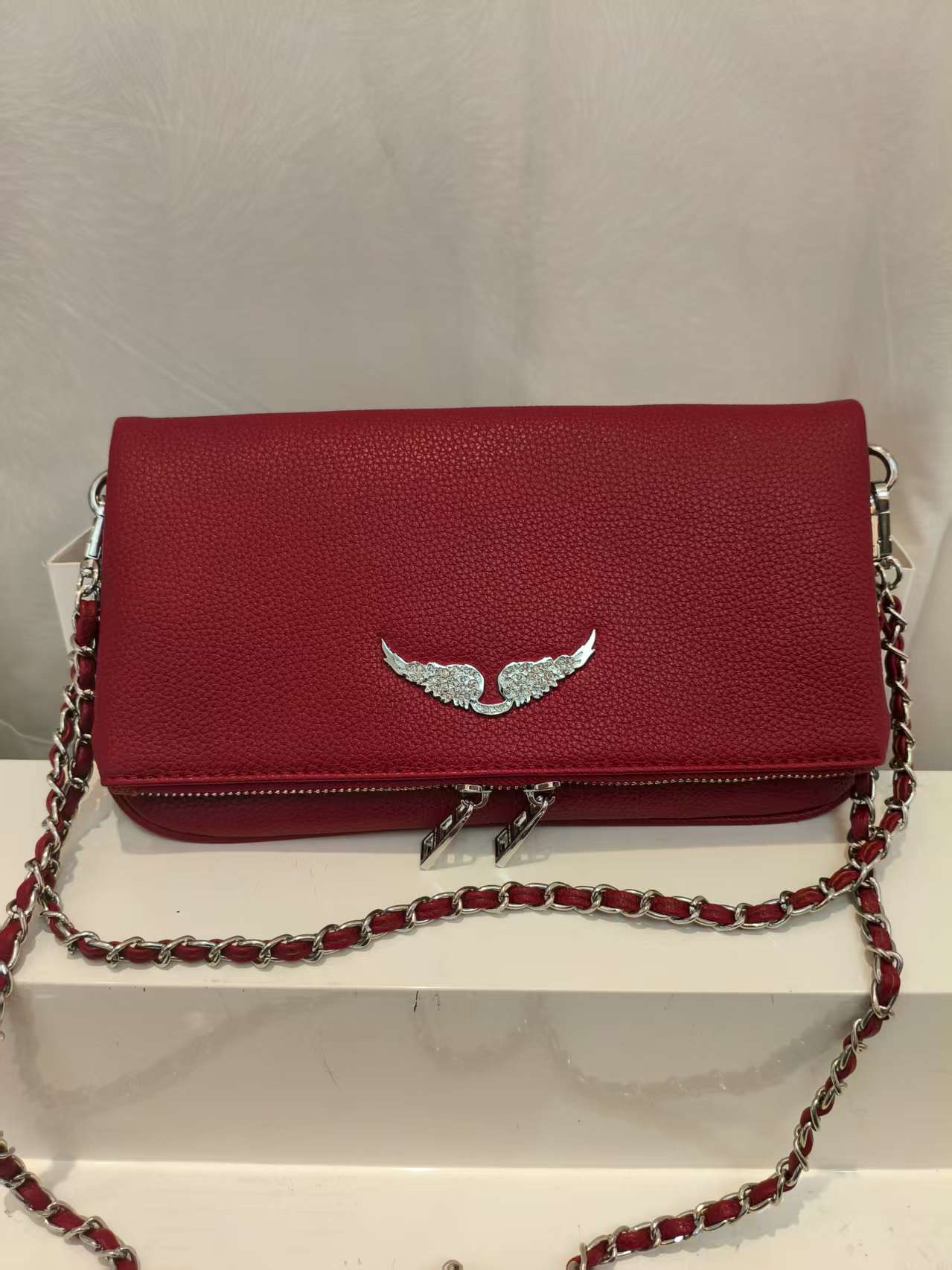 Women's Black Wings Rhinestone Metal Chain Women's Shoulder Bag