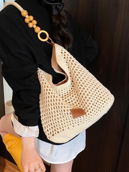 Women's Summer Popular Straw Large Capacity Seaside Play Beach Woven Tote Bag