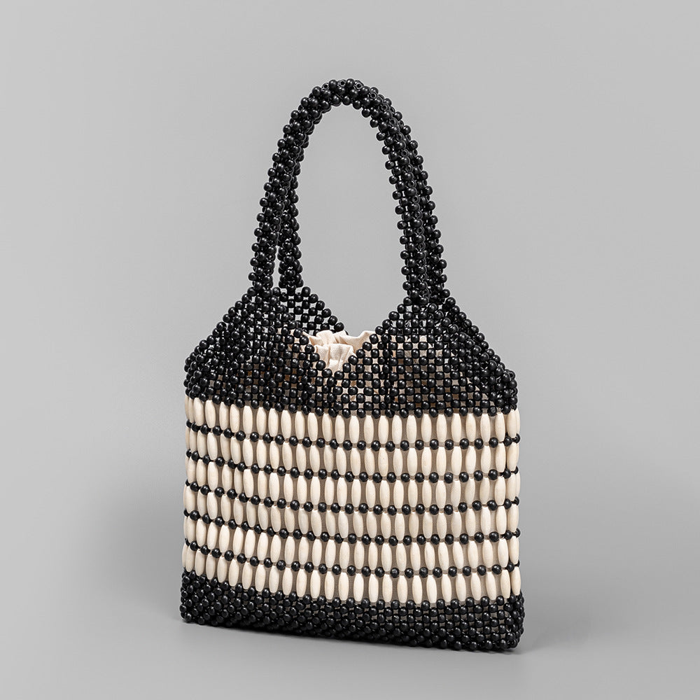Women's Vacation With Wooden Beads Decoration Hand-woven Women's Handbag