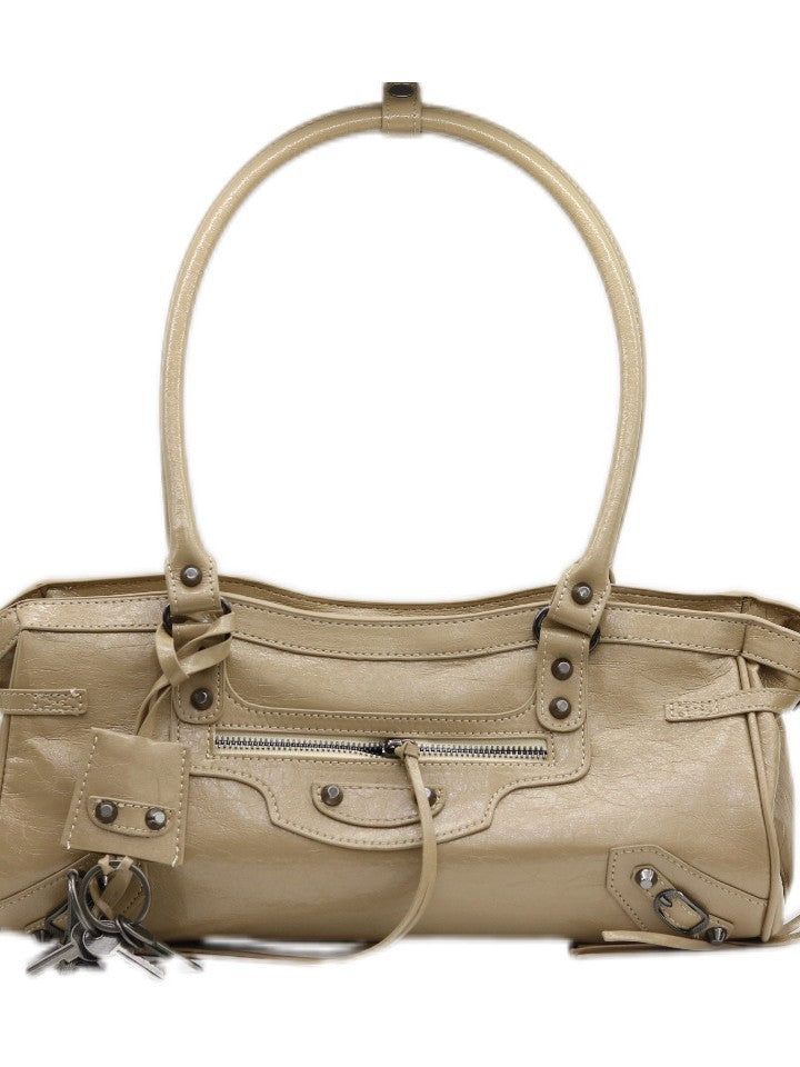 Pu Leather Motorcycle French Stick Button Women's Shoulder Bag