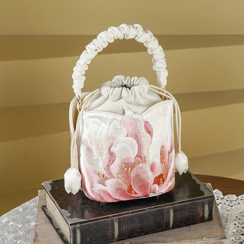Lotus Peony Embroidered National Style Cheongsam Mini Women's Handbag