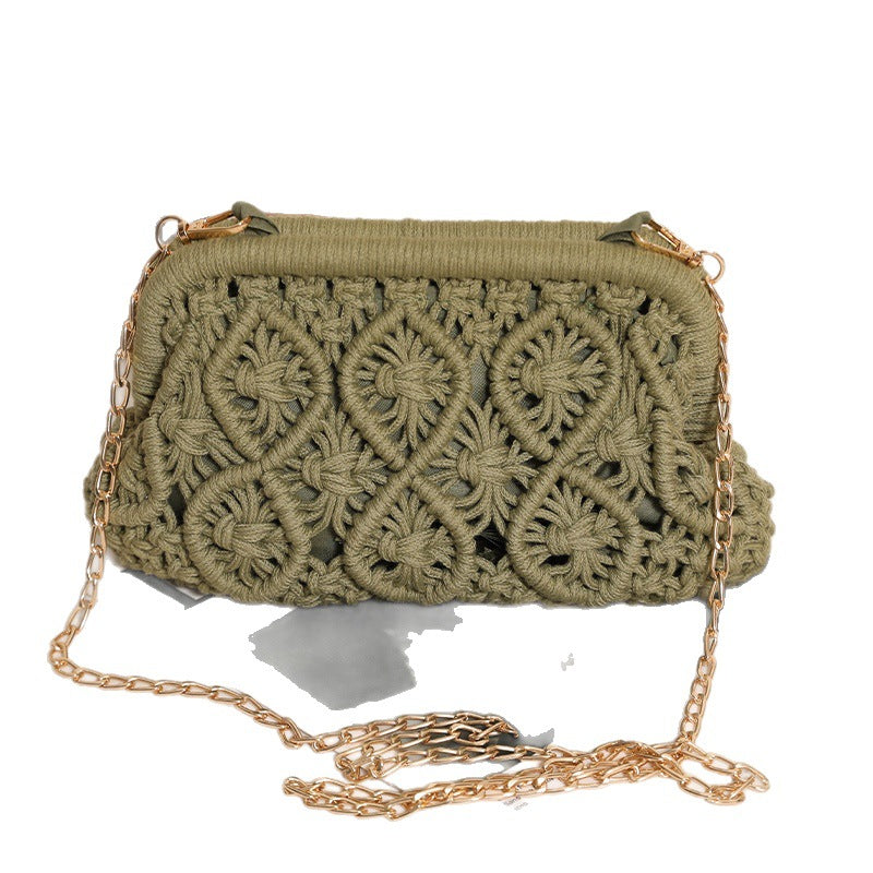 Cotton Thread Woven Solid Color Diamond Clip Straw Bags
