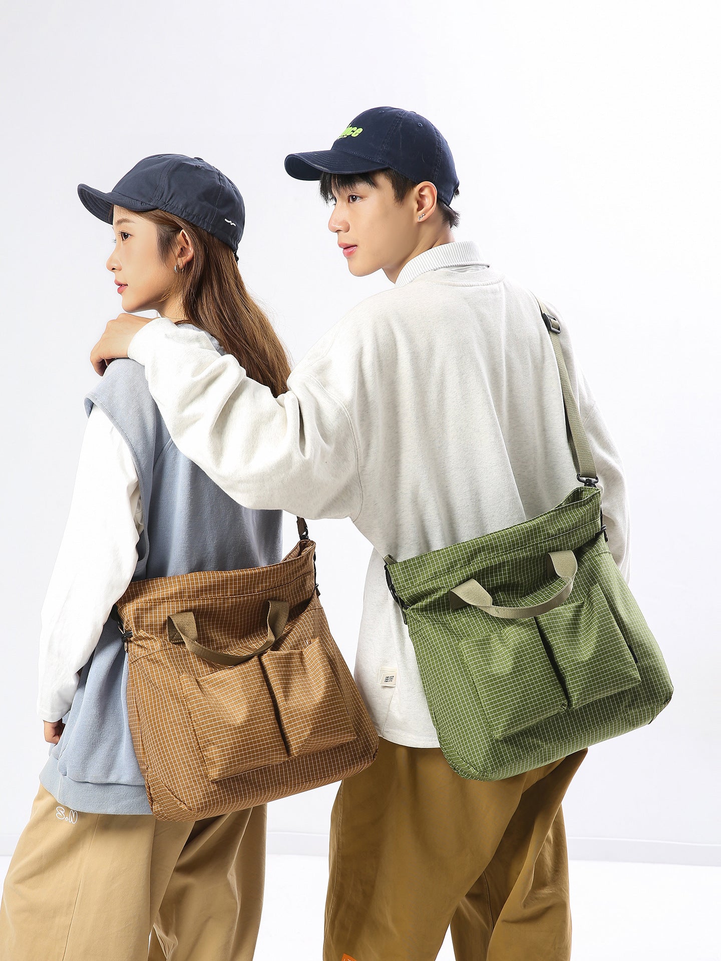 Women's & Men's Plaid Large Capacity Portable Commuter Motorcycle Tablet Bags