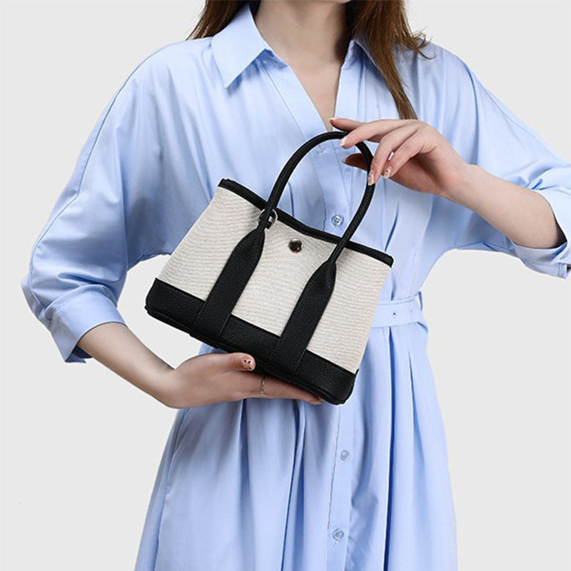 Women's Color Contrast Patchwork High-grade Portable Canvas Women's Handbag