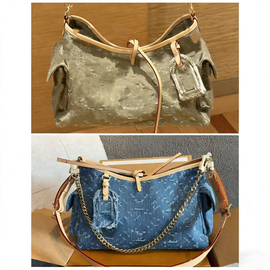 Women's Denim Blue Butterfly Large Capacity Portable Shoulder Bags