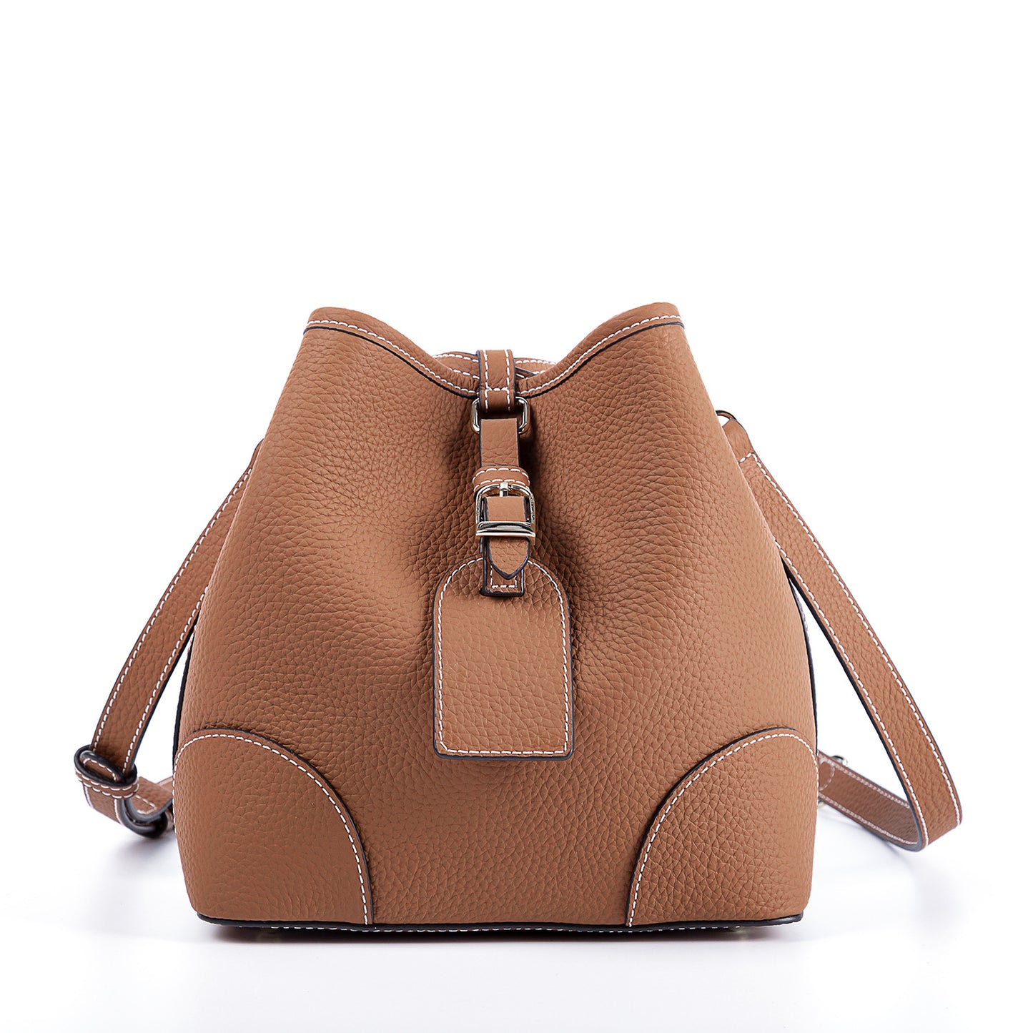 Women's Handmade Retro Cowhide Lychee Pattern Drawstring Bags