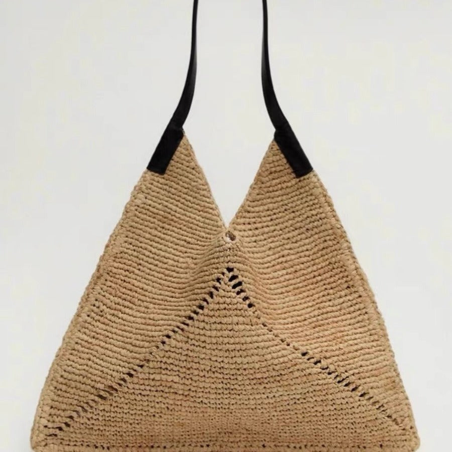 Slouchy Fashion Straw Triangle Design Trendy Tote Bag