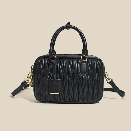 Women's Sheepskin Pleated Bowling Niche High-grade Boston Women's Handbag