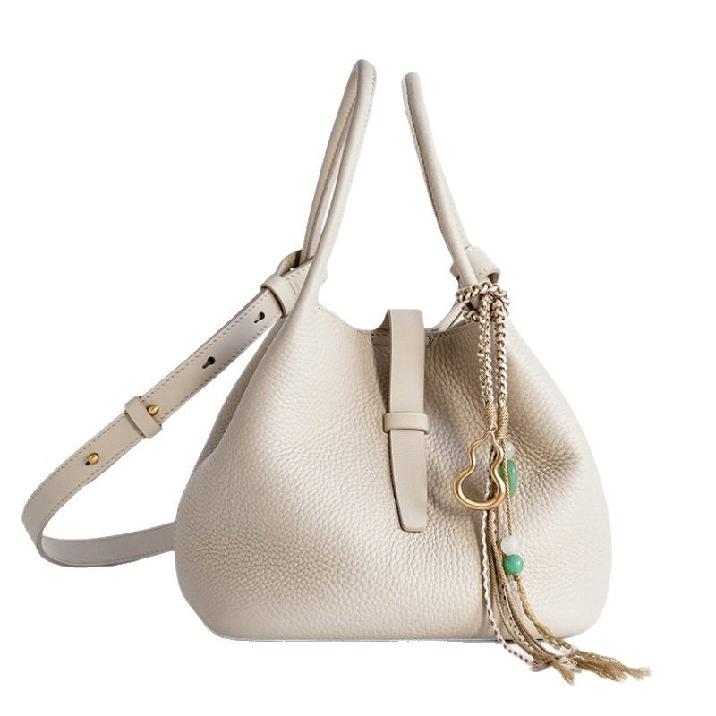Women's Half Slope Echo Vegetable Basket Leather Bucket Bags
