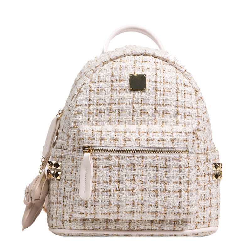 Women's Mini Textured Gold Plaid Shoulders Women's Backpack