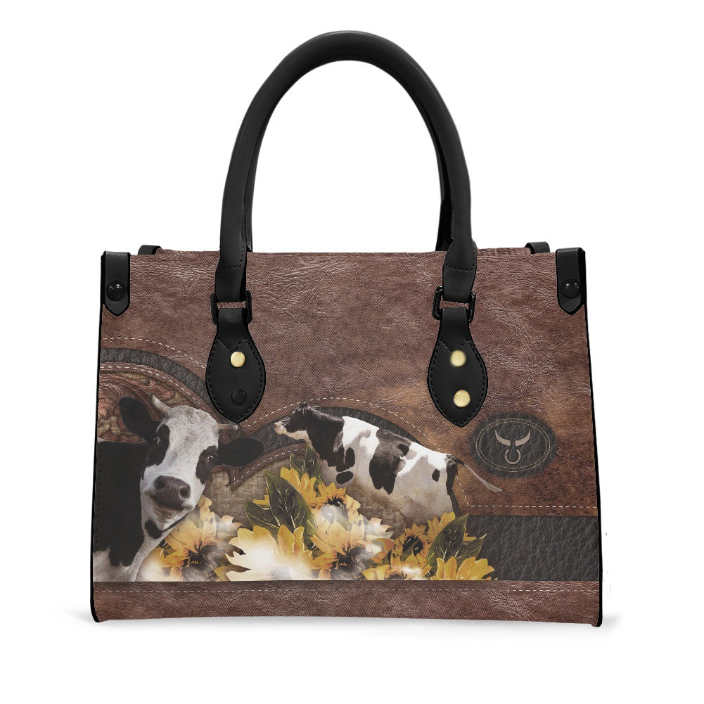 Women's Printed Sunflower Cow Leather Pet Vintage Bags