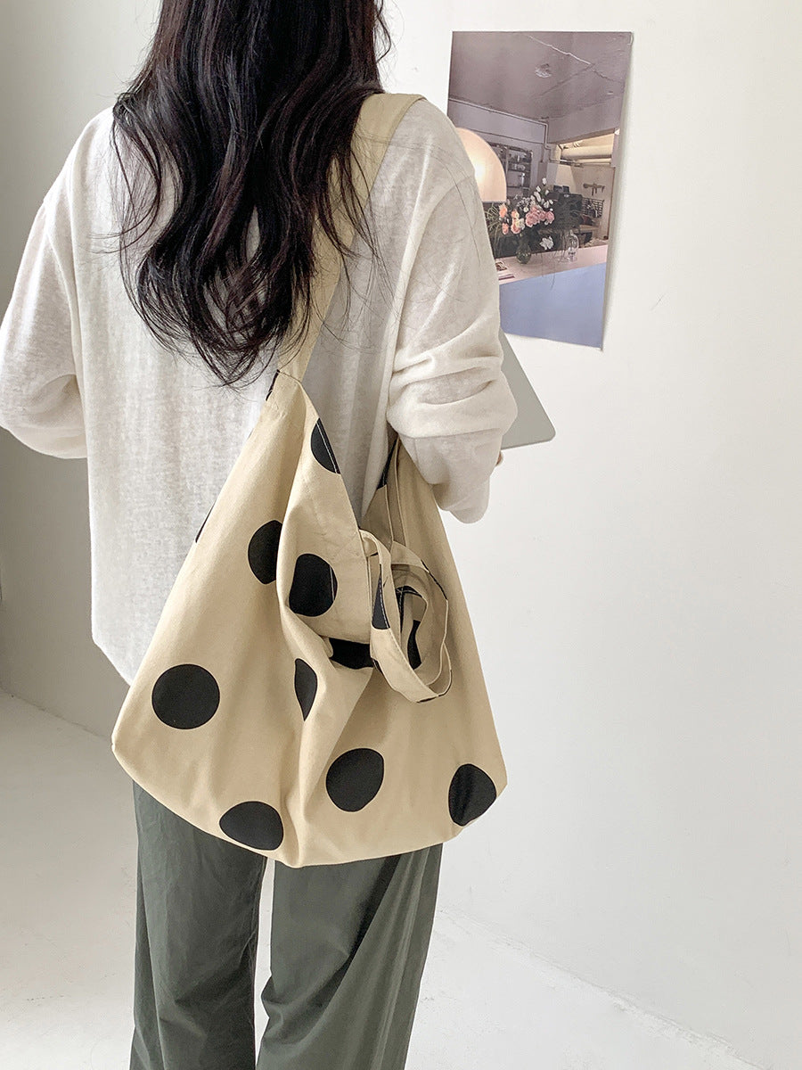 Women's Polka Dot Canvas Summer Trendy Korean Tote Bag