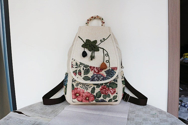 Women's Vintage Printing Wax Line Woven Fresh Women's Backpack
