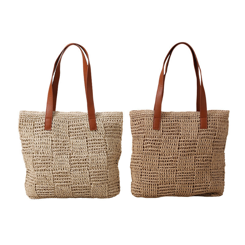 Women's Joker One Straw Hollow Out Large Handbags