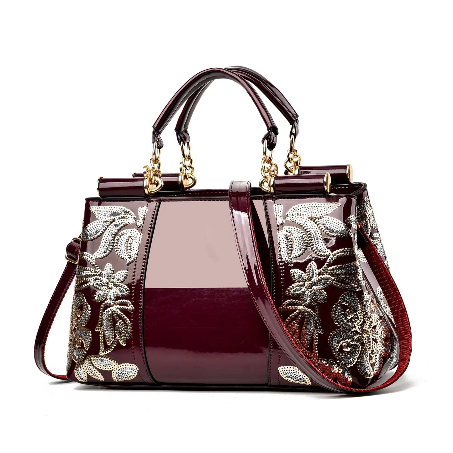 Women's Patent Leather Shiny Mother Ethnic Style Bride Bridesmaid Portable Large Bucket Bag