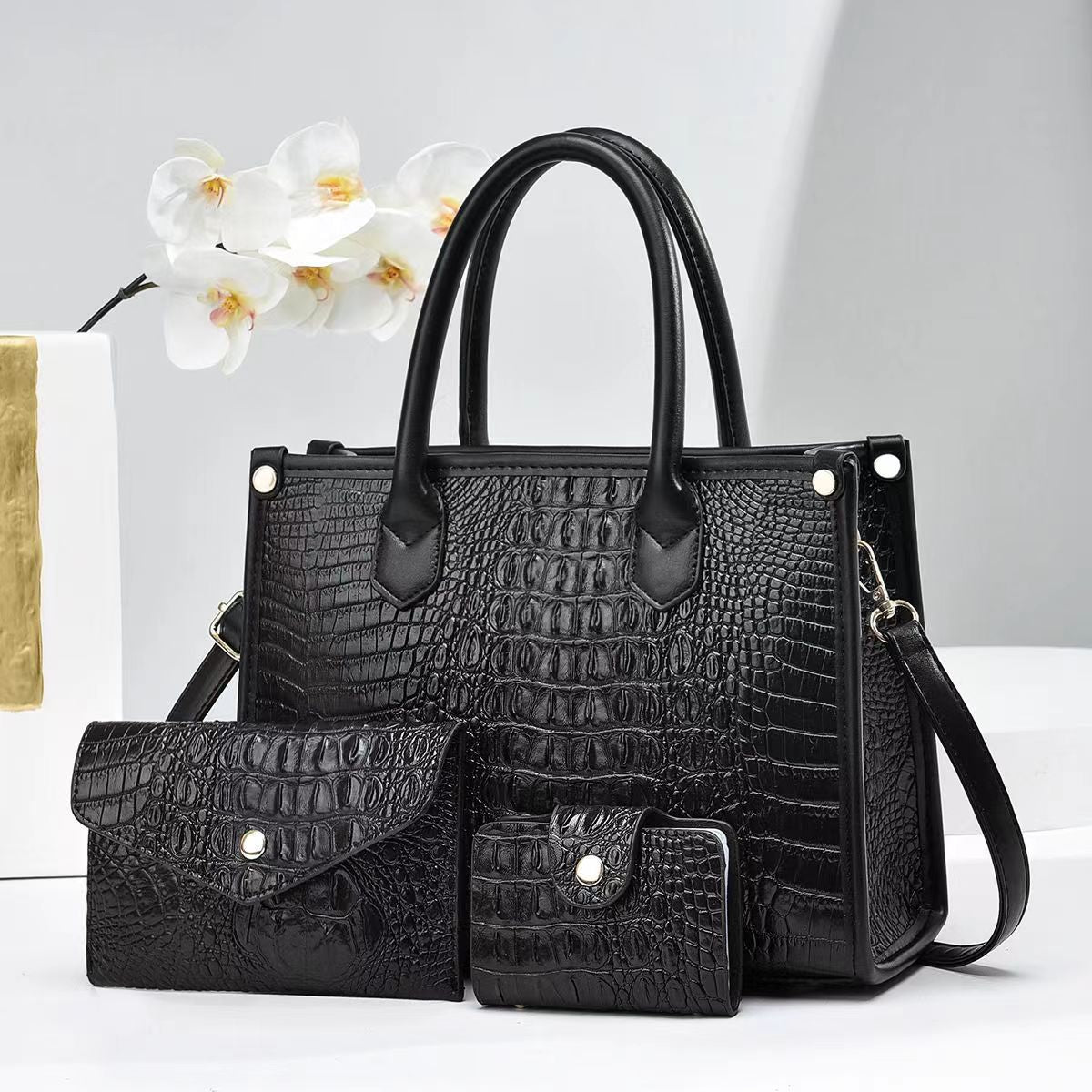 Women's Large Capacity Crocodile Pattern Portable Retro Bags