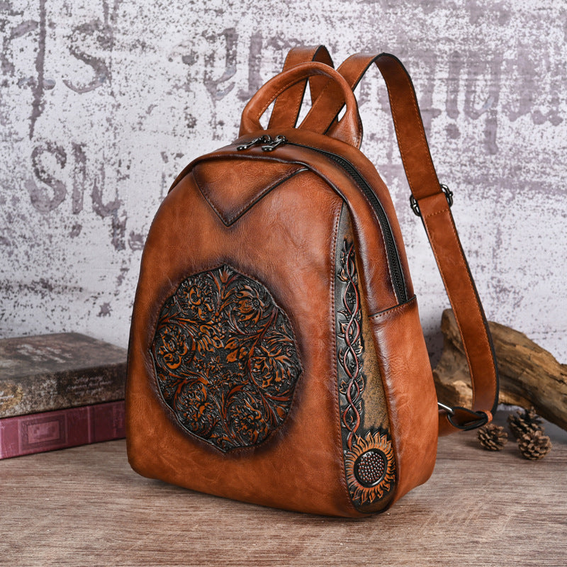 Women's Retro National Style Embossed Large Capacity High Practical Women's Backpack