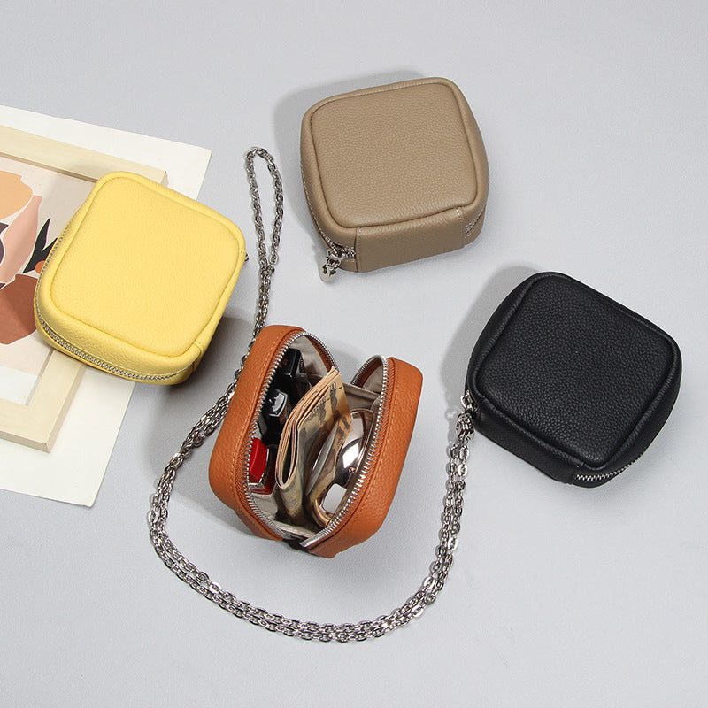 Leather Mini Outing Portable Earphone Jewelry Partition Storage Chain Makeup Bag