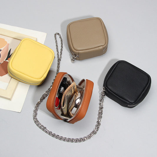 Leather Mini Outing Portable Earphone Jewelry Partition Storage Chain Makeup Bag