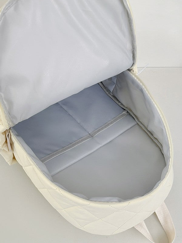 Soft Sticky White Pinch Cotton Rhombus Cute Leisure Backpack