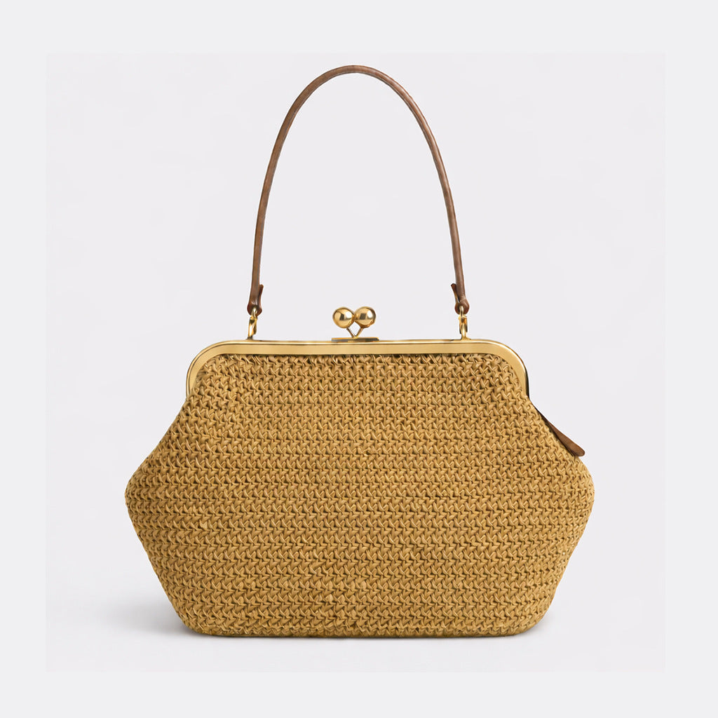 Women's Minority Design Clip Fashion Dinner Large Capacity Straw Handbags