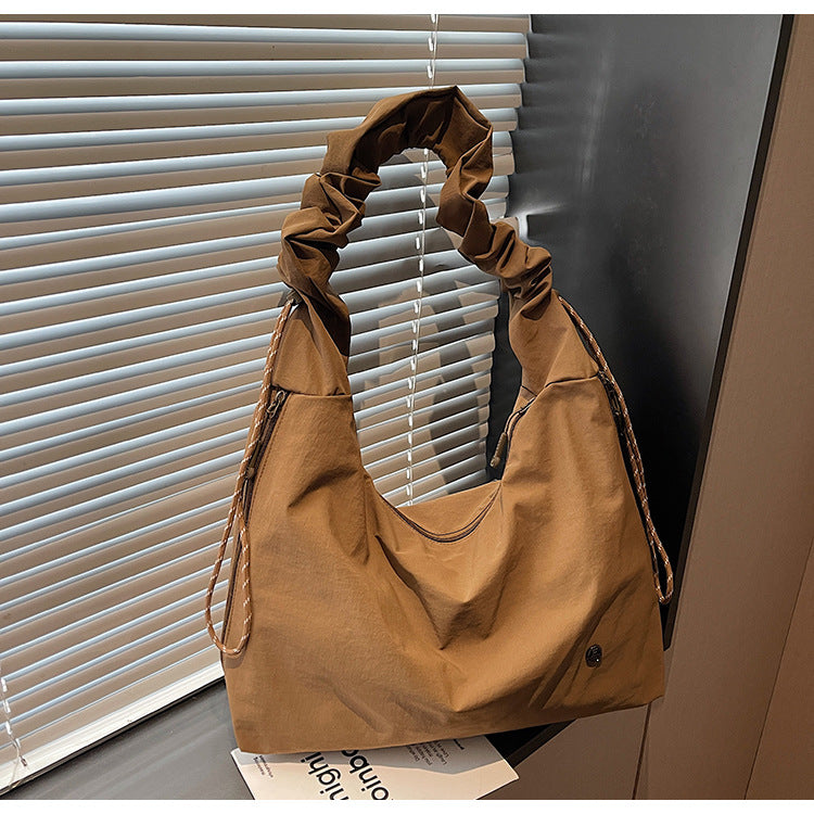 Women's Drawstring Design Solid Color Simple Large Capacity Women's Shoulder Bag