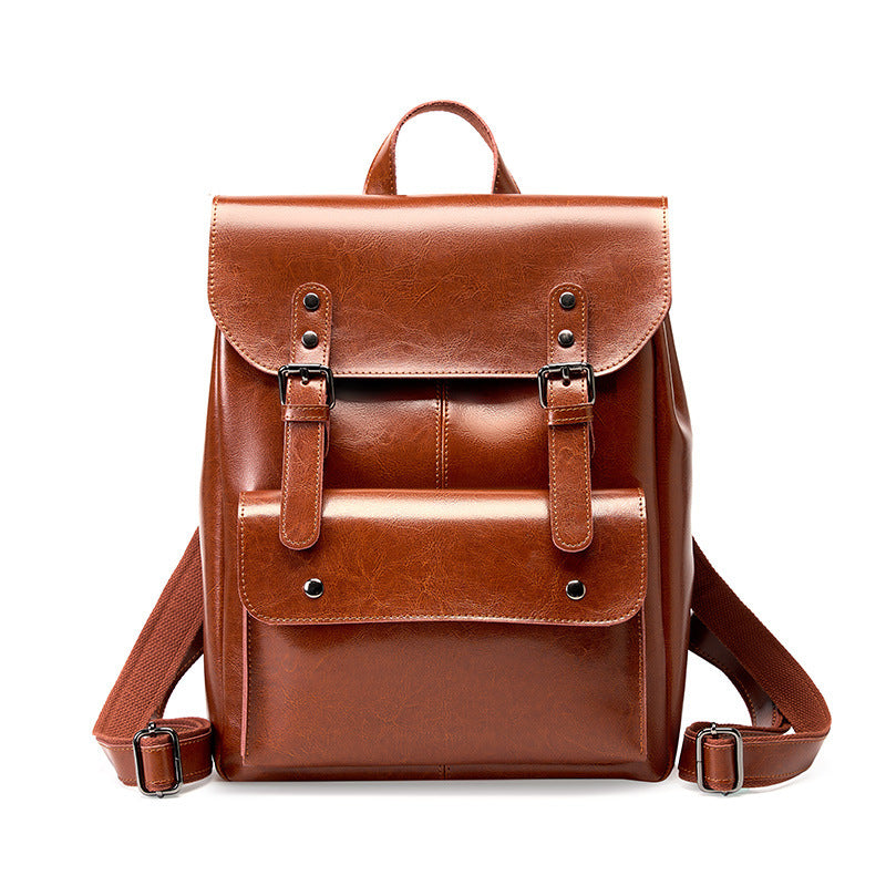 Women's Leather Cowhide Computer College Style Large Capacity Women's Backpack