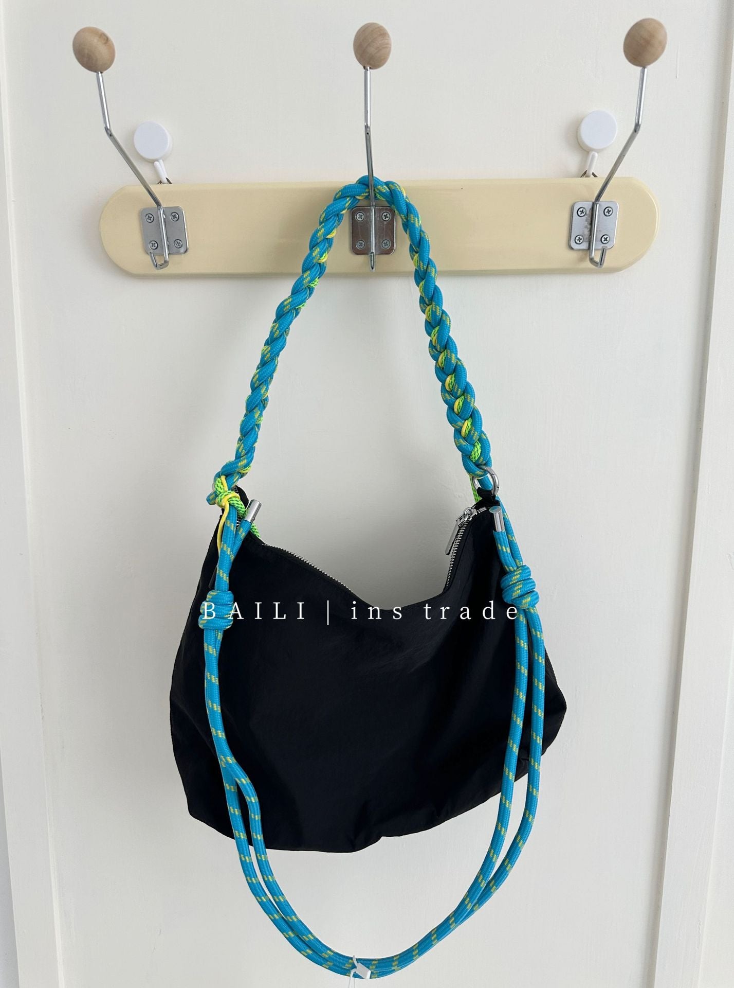 Korean Nylon Large Capacity Contrast Color Braided Rope Leisure Women's Shoulder Bag
