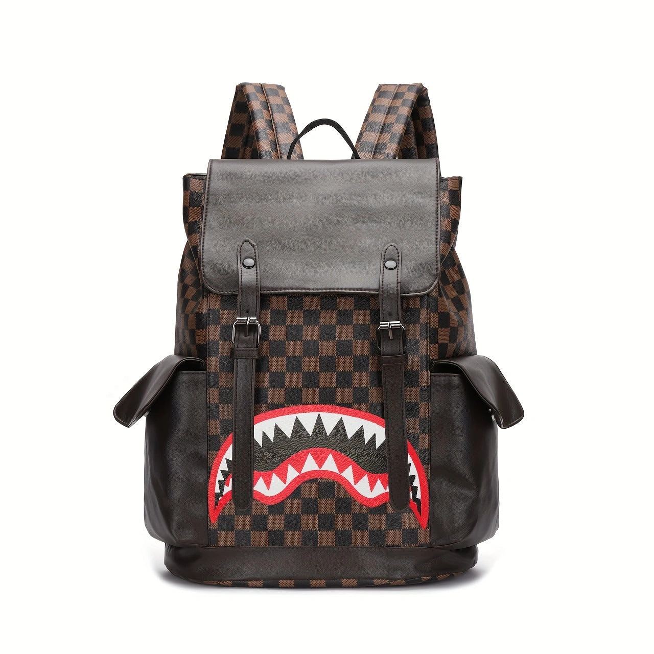 Women's & Men's Style Business Leather Large Capacity Trendy Plaid Backpacks
