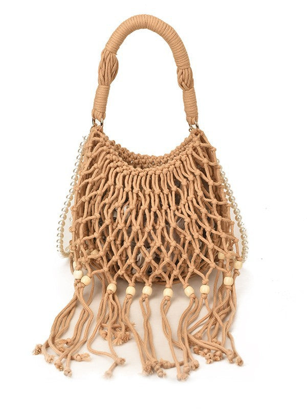 Women's Bohemian Ethnic Style Tassel Woven Summer Hollow Beach Bags