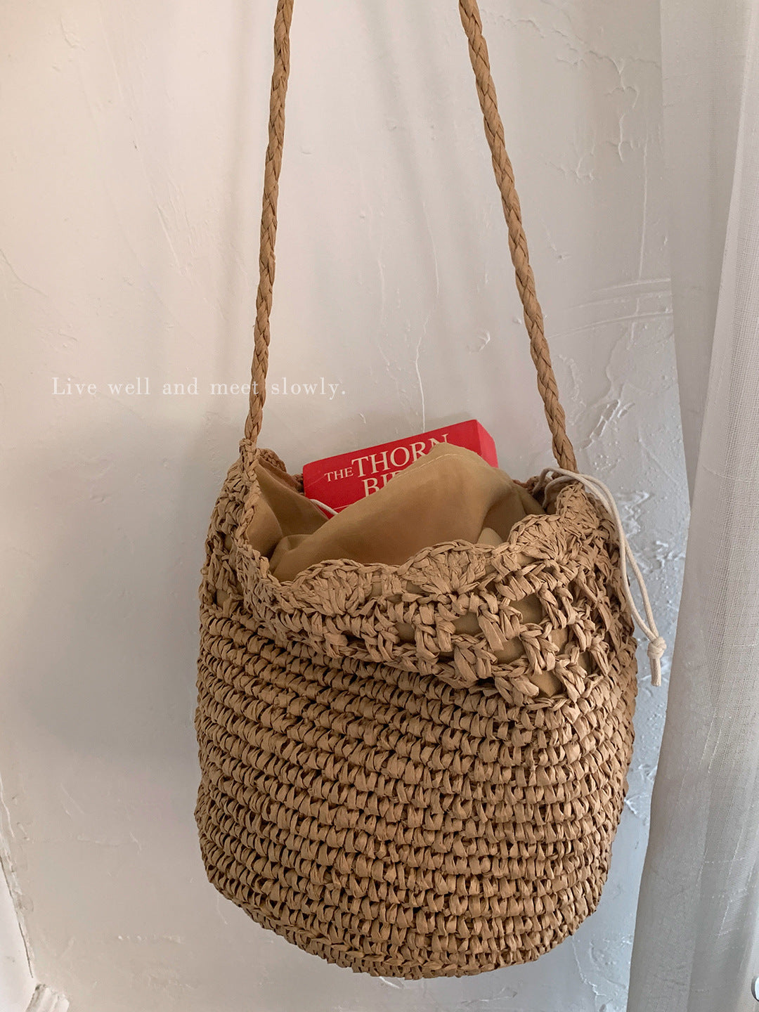 Women's Niche Summer Flower Edge Weaving Hollow Fashion Single Large Capacity Bucket Bag