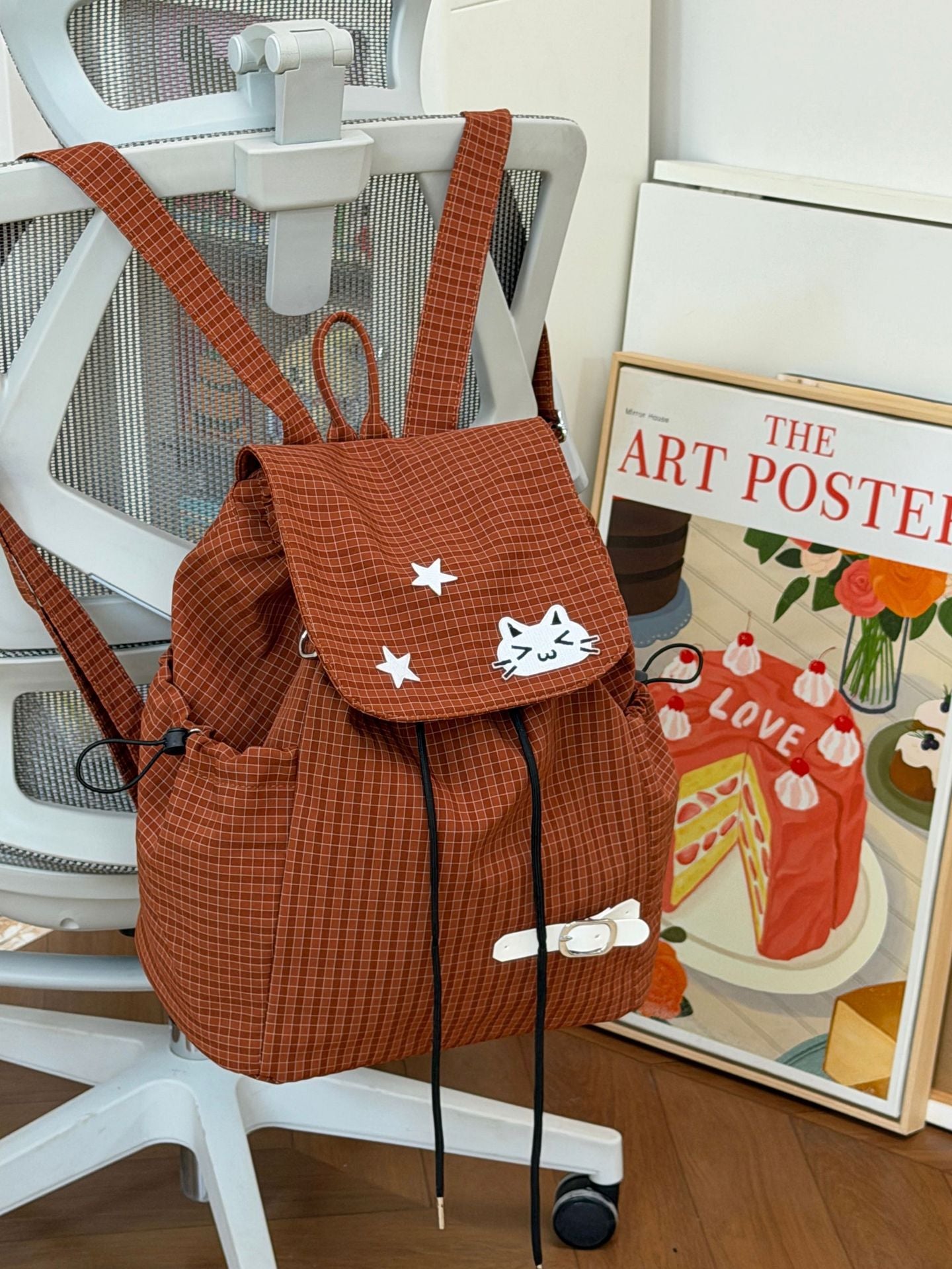 Women's Cute Cartoon Checked Junior High Lightweight Backpacks
