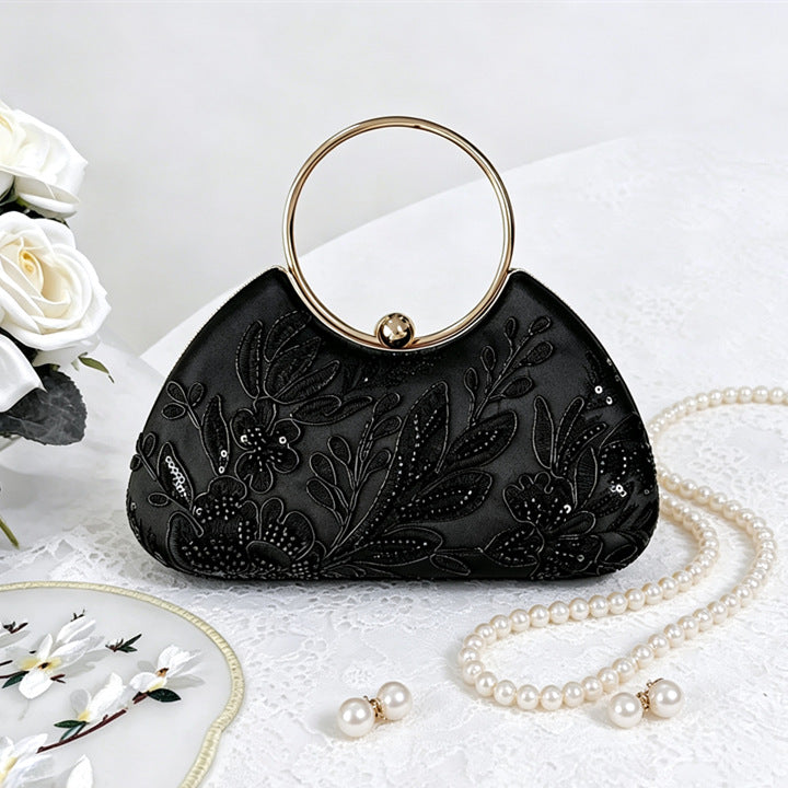 Women's Luxury Dinner Textured Hand-held Box Handmade Embroidery Beaded National Women's Handbag