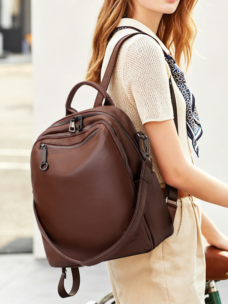 Women's Soft Genuine Leather Surface Design Commuter Backpacks