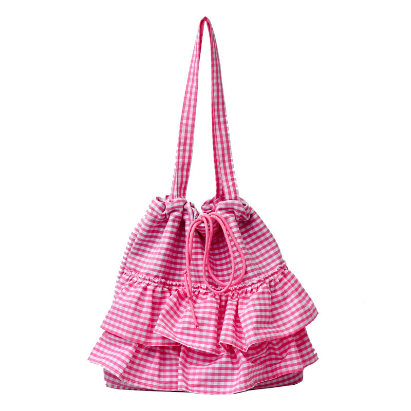 Women's Trendy Plaid Korean Style Fashion Large Capacity Canvas Tote Bags