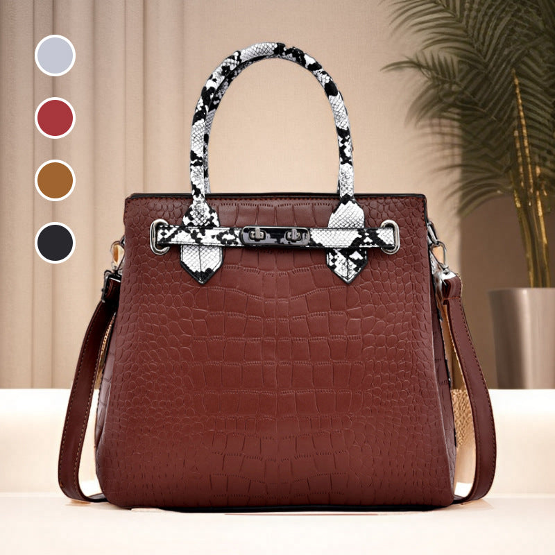Women's Fashion Big Solid Color Crocodile Pattern Handbags