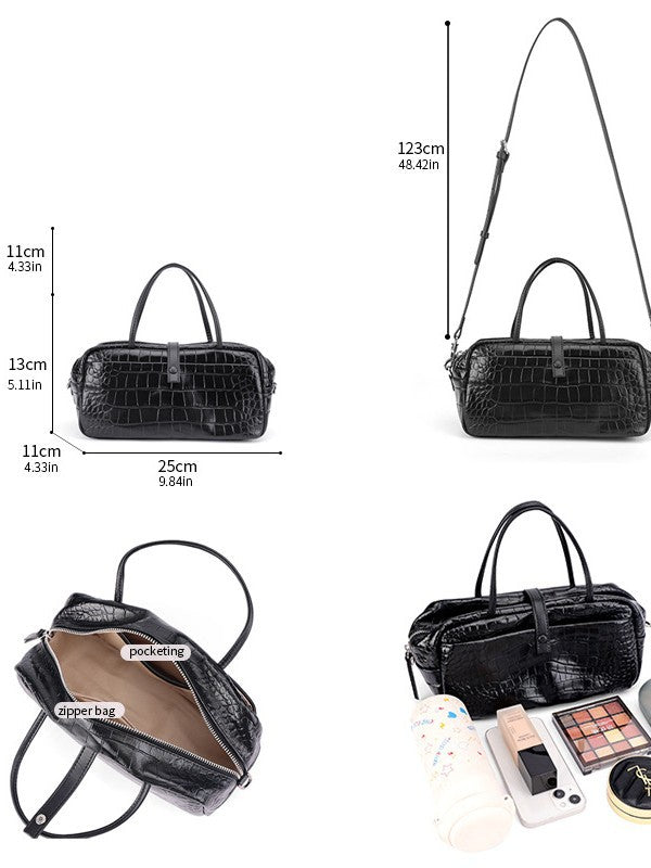 First Layer Crocodile Pattern Cowhide Hand-held Genuine Bags