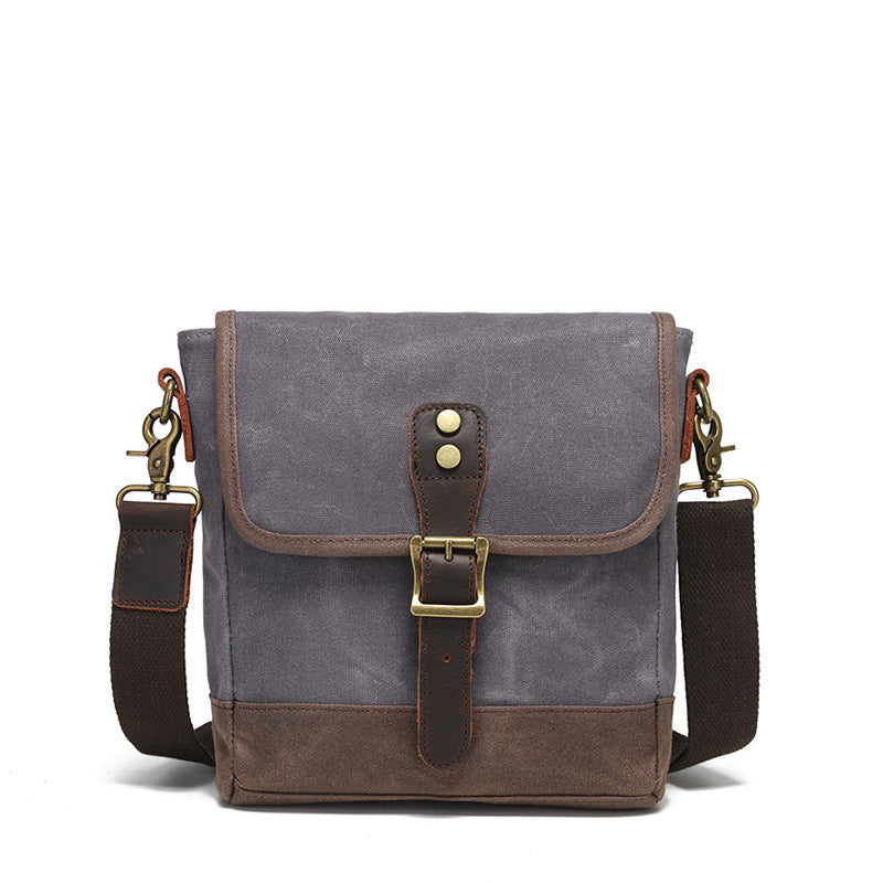 Men's Hanging Waterproof Wax Canvas Storage Flap Contrast Color Men's Messenger Bag