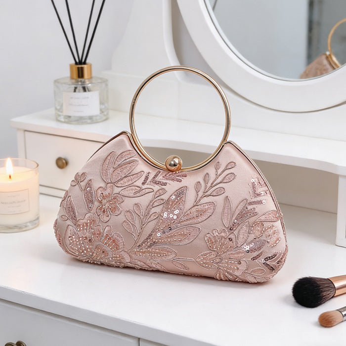 Women's Luxury Dinner Textured Hand-held Box Handmade Embroidery Beaded National Women's Handbag