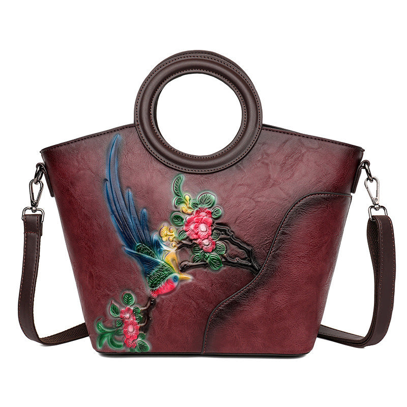 Women's Authentic Leather Tactile Feel Retro Embossed Women's Handbag