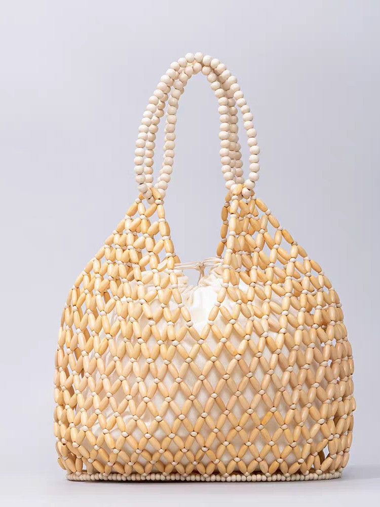 Handmade Beaded Wooden Bead Weaving Hollow Women's Handbag