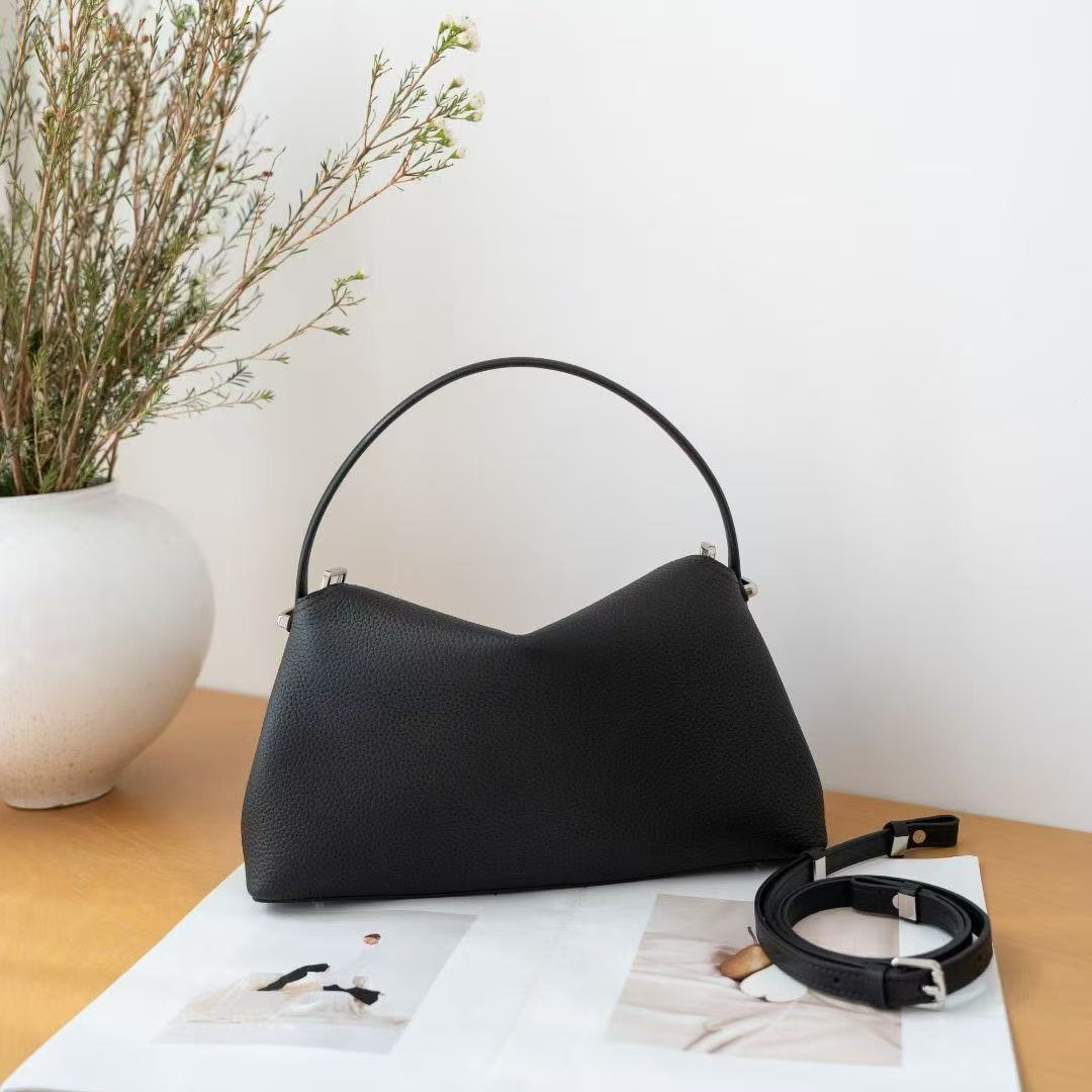 Women's Black Large Capacity High-grade First Layer Handbags