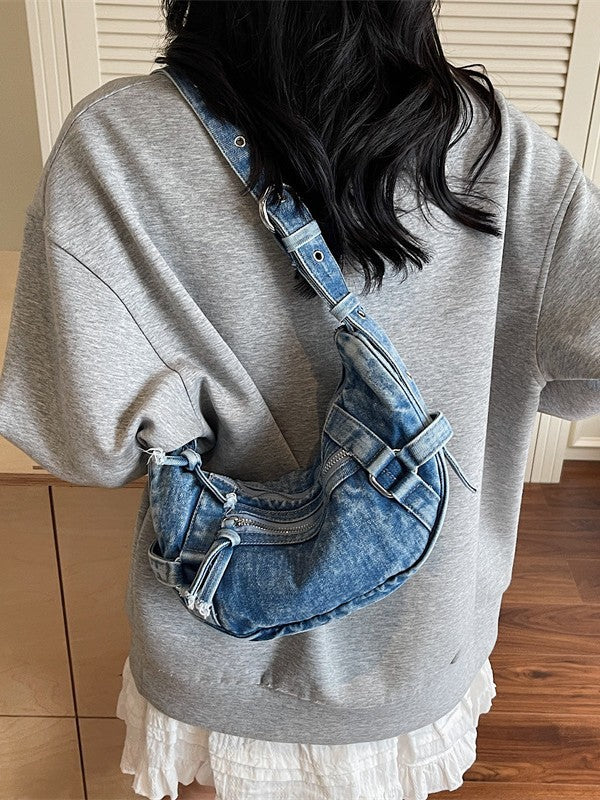 Women's Jean Korean Style Croissant Retro Washed Distressed Bags