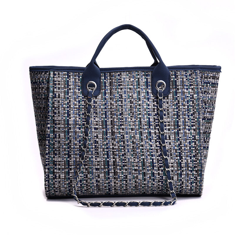 Women's Korean Fashion Plaid Contrast Color Chain Bucket Bags